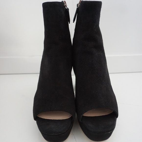 Miu Miu Open Toe Black Suede Block Heel Ankle Booties Boots - Picture 2 of 13